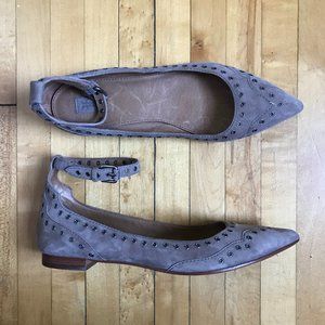 Frye Sienna Grommet Suede Flat w Ankle Strap - Ash